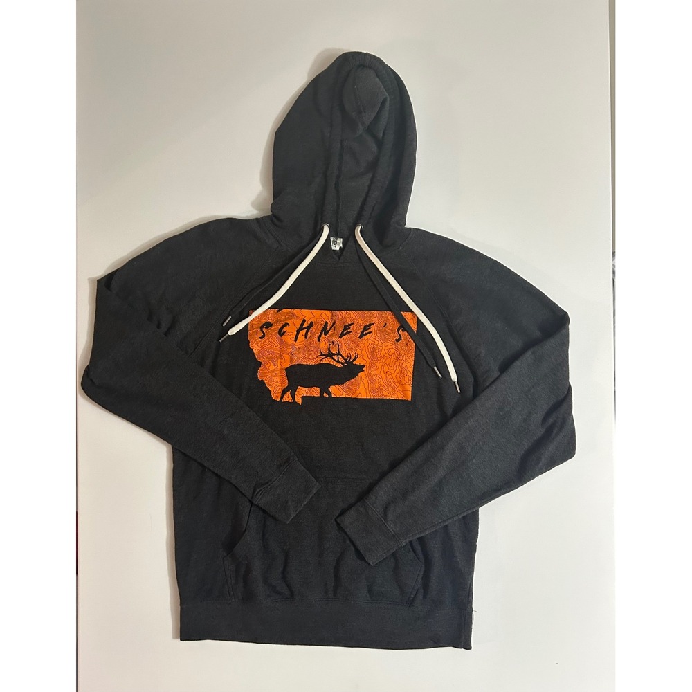 Schnee's Montana Elk Graphic Hoodie Charcoal Grey Mens 2XL